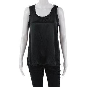 Go By GoSilk Womens Silk Round Neck Sleeveless Tank Top Black Size S